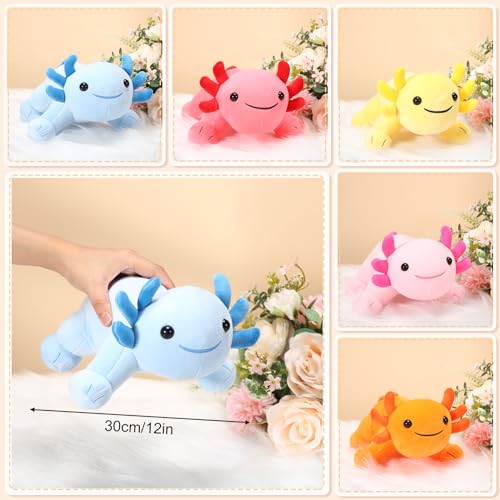 Image of Libima 5 Pcs 12 Inch Axolotl Plush Toys Stuffed Animal Plushies Pillow Doll Cute Soft Axolotl Toy Stuffed for Birthdays Gift Home Decoration(Pink, Blue, Orange, Yellow, Red)