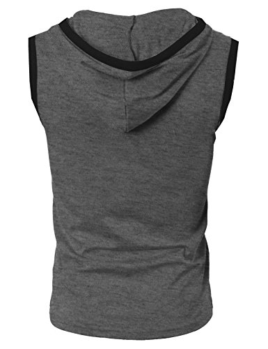 H2H Mens Active Sleeveless Longline Tanktop Hoodies with Pocket Charcoal US L/Asia XL (CMTTK015) - Thumbnail 3
