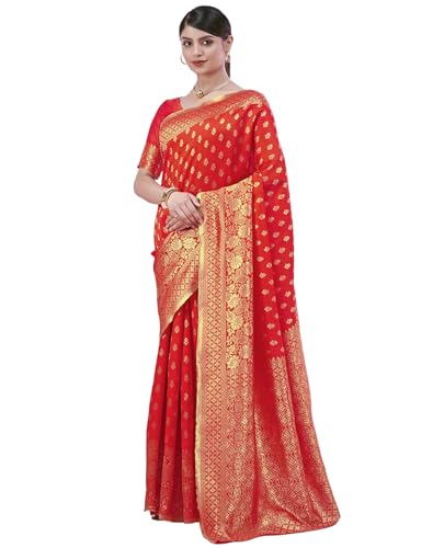 Image of SIRIL Women's Banarasi Soft Silk Saree Pure Silk with Unstitched Blouse Piece
