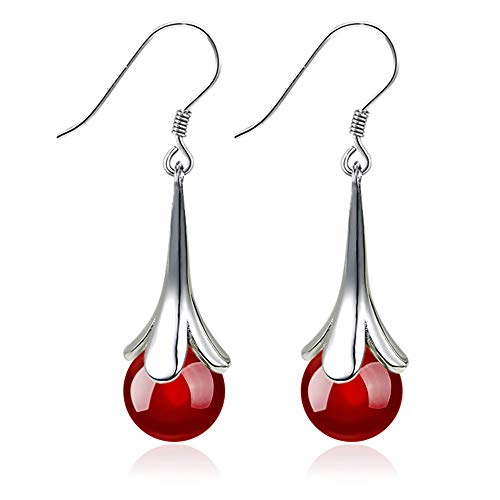 Boucles d'oreilles agate rouge en argent 14k anti-ternissement pour oreilles sensibles