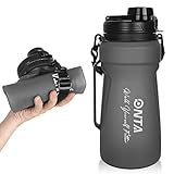 ONTA Foldable Water Bottle - 1,5 L Faltbare Silikon Trinkflasche mit Zeitmarkierung und Strohhalm, BPA-frei, Sport Wasserflasche Faltbar, für Reisen Radfahren Fitness Camping Wandern Outdoor (Schwarz)