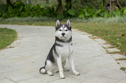 Estatua grande de Husky Siberiano negro y blanco miniatura 7