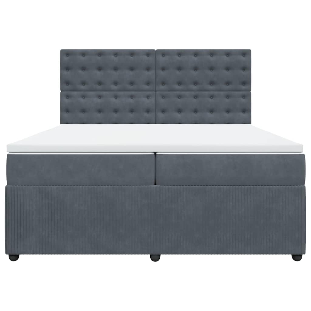 Łóżko kontynentalne 200 x 200 cm, ciemnoszary aksamit, materac ze sprężynami kieszeniowymi, zagłówek z regulacją wysokości, oświetlenie LED – stabilny mebel do łóżka z ramą łóżka, podstawa do