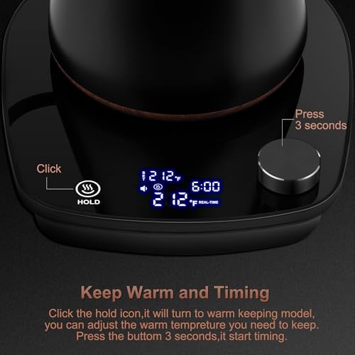 Gooseneck Electric Kettle, Intelligent Temperature Control, Stainless Steel Inner, Quick Heating, for Pour Over Coffee, Brew Tea, Boil Hot Water, 1000W 0.9L Black - Image 6