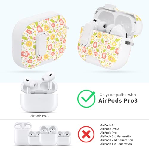Image of for AirPods Pro 3 Case with Lock & Phone Stand,Cute Floral Pattern Style | PC & TPU Dual Layer Protective Cover with Keychain & Cleaner Pen for Apple AirPod Pro 3rd Generation Women (Rhubarb Petals)