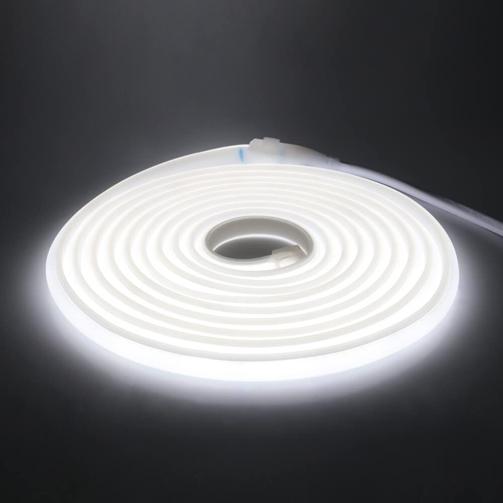 Ruban LED, Lumière au néon LED COB avec Interrupteur, Ruban Led Flexible Néon Bande Led 230V IP65 Etanche Bande Lumineuse Super Lumineux 288 LEDS/M Ruban Strip (Blanc, 13M)