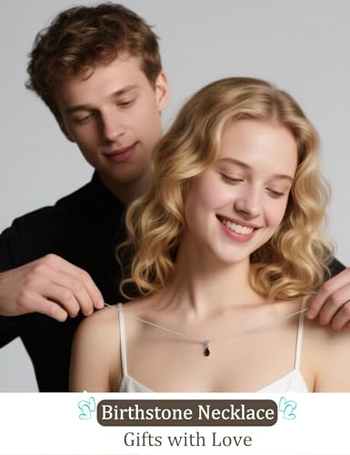 LUO Birthstone Necklace for Women, Fine Jewelry Pear Shaped 925 Sterling Silver Gemstone Pendant Necklace, Anniversary Birthday Gifts for Her Women Wife Mom Lady4