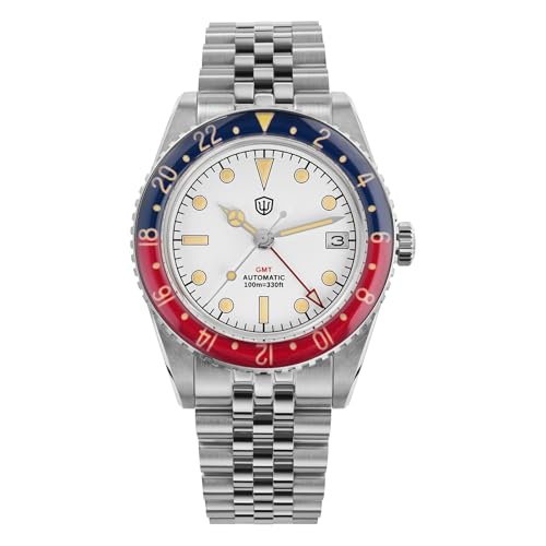 watchdives Relojes GMT para Hombres, WD6542 Reloj Hombre NH34 Automático Reloj De Pulsera 38mm Cristal De Zafiro Abombado Burbuja Relojes 100M Resistente Al Agua