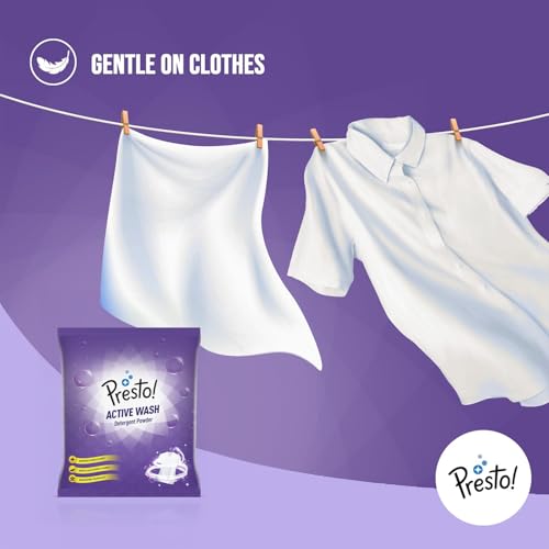 Image of Amazon Brand - Presto! Active Wash Powder 1kg | Tough On Stains | Gentle On Fabrics | Colour-Safe | Refreshing Fragrance | Machine And Hand Wash