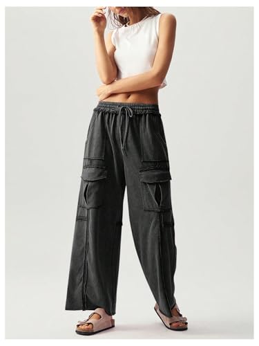 Women's Drawstring Waist Baggy Cargo Pants Y2k Wide Leg