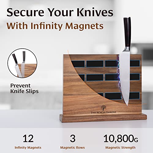 4-Pc Magnetic Knife Block Set – Acacia Wood Magnetic Knife Holder Stand With Sharpener, Knife Tips & Finger Guard In Gift Box – Double Sided Magnetic Knife Stand – Pre-Assembled By Moderknite [2023] #TOP3