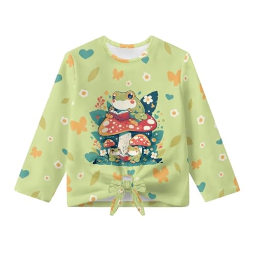 Cute Shirts for Girls Size 5-12 Tie Front Tops Long Sleeve Crewneck Clothes Casual4