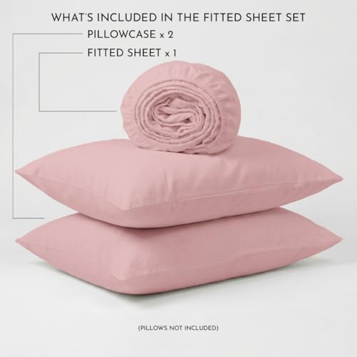 Image of Blue Dahlia 100% Cotton, King Size /Double, Elastic Fitted Bedsheet (72 inchx78 inch) + 2 Pillow Covers, Percale Weave, Fits Upto 10 inch Mattress, 200TC Solid Premium Bedsheet, Colour: Soft Pink