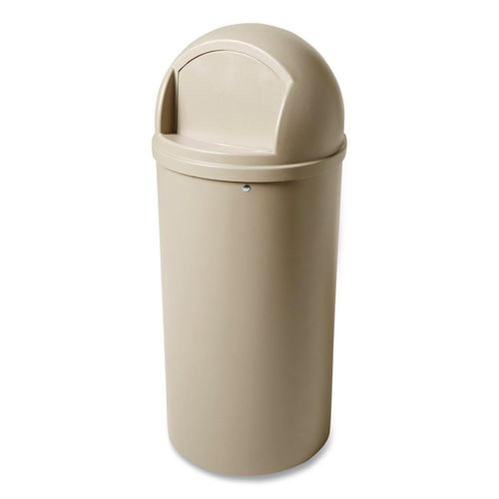 Rubbermaid Commercial Products Marshal Classic Container Round Trash Can 25 Gallons Beige Outdoor for Parks College Campuses Outdoor