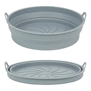 KASQUE Air Fryer Silicone Pot, 8 inch Reusable Air Fryer Silicone Basket, Food Safe for 3 to 5 Qt Oven Accessories, Heat Resistant, Replacement for Air Fryer Paper Liners (Pack of 1, Grey)