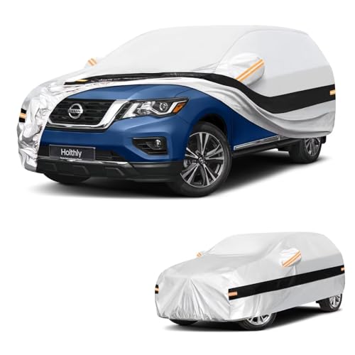 Image of 10 Layers SUV Car Cover Custom Fit for Nissan Pathfinder(2004-2026), Waterproof All Weather for Automobiles, Outdoor Full Cover Sun Dust Rain Protection with Cotton. Silver