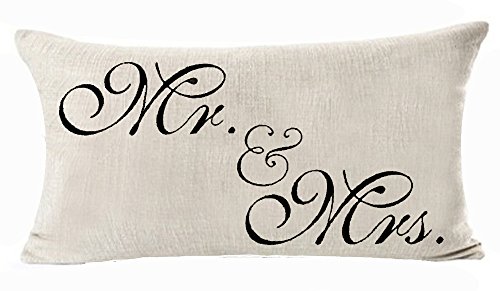 Queen's designer Sweetheart Mr and Mrs Black Valentine's Day Courtship Gift Cotton Linen Decorative Throw Lumbar Waist Pillow Case Cushion Cover Rectangle 12 X 20 Inches