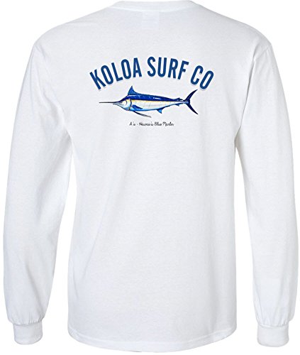 Koloa Hawaiian Blue Marlin Logo Long Sleeve Shirt-White/c-M