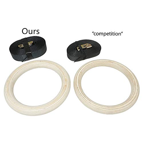 UPGRADE Wooden Gymnastic Rings with Adjustable Straps - Olympic Rings for Bodybuilding, Cross Training, Fitness, Strength Training, Workout, Pull-Ups and Home Gym