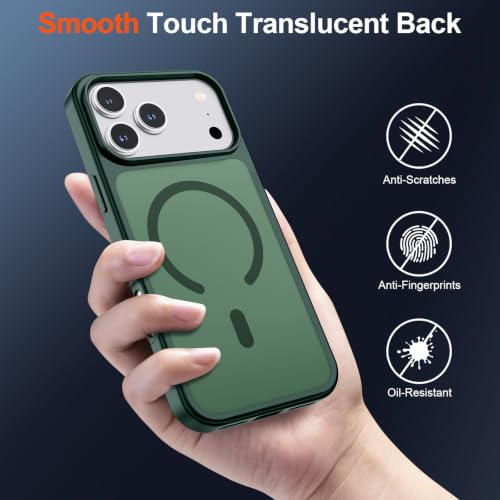 Image of SUPFINE Magnetic for iPhone 17 Pro Case with Screen Protector (Compatible with MagSafe)(Military Grade Drop Protection) Translucent Matte Phone Cover,Forest Green