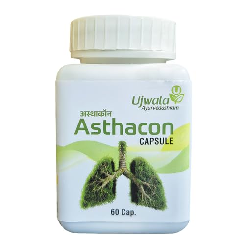 Ujwala Ayurvedashram Asthacon Capsule (60 Cap), For Asthama, Dry Cough, Whopping And Shortness In Breath, Pack of 1