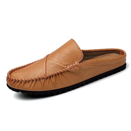 Crepuscute Men's Leather Causal Mules Lightweight Comfortable Slip On Casual Loafers Outdoor Fashion Business Dress Moccasins Driving Shoes