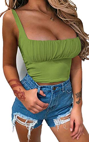 Bejons Women Corset Sexy Sleeveless Basic Cropped Tube Basic Solid Tank Top Indie Summer Going Out Shirts School Girl Outfits Army Green S #TOP4