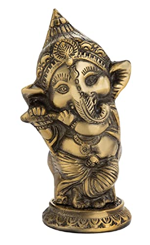 Image of ARTSMART Metal Lord Ganesha Idol Statue Ganpati Figurine Decorative Showpiece for Gift Pooja (8x6x15 cm, Brass Antique)