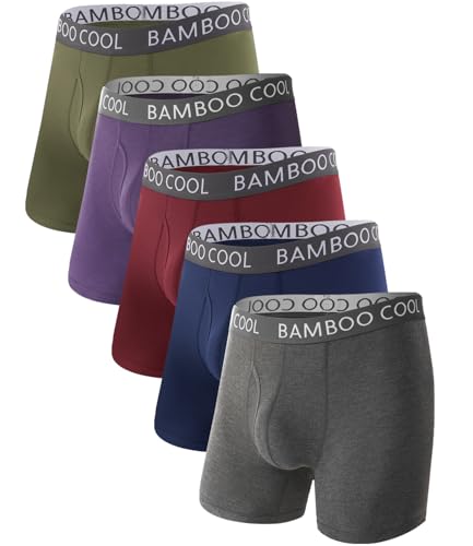 Image of BAMBOO COOL Men's Ultra ComfortSoft Underwear, Moisture Wicking & Breathable No Ride Up Boxer Briefs with Fly, Multipack