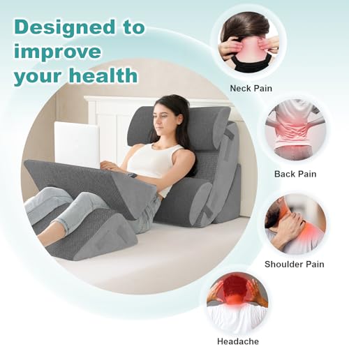 Hansleep Bed Wedge Pillow Set for After Surgery 6PCS, Post Surgery Pillow for Sleep Apnea and Acid Reflux Relief, Adjustable Reading Pillows Back Support with Memory Foam, Grey, 23" by Hansleep - Image 7
