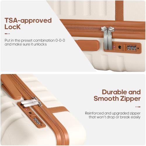 Image of UKEIN Luggage Sets 3 Piece, Carry On Luggage 20In With Spinner Wheels,PC Hardside Suitcase Set with TSA Lock,Durable Carry On Suitcase With Travel Backpack for Men (Beige, 3 piece set (20inch))