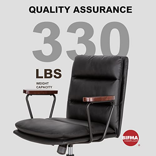 Okeysen Office Desk Chair No Wheels, Swivel Chair With Retro Wooden Armrests, Criss Cross Legged Armless Computer Chair For Home Office, Mid Century Modern Adjustable Task Chair With Thick Cushion #TOP5