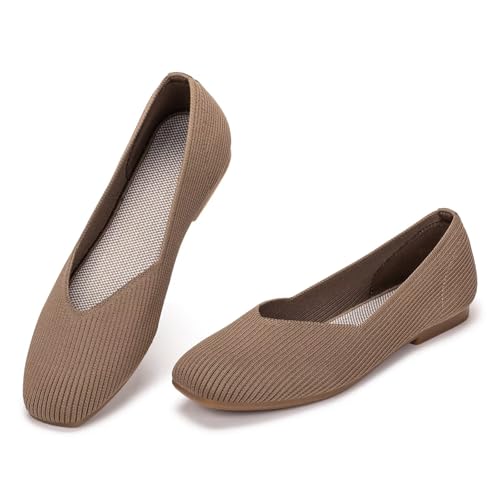Image of Frank Mully Womens Casual Flat Shoes Square Toe Shoes Knitted Work Flat Comfort Dressy Flat Shoes for Daily Washable