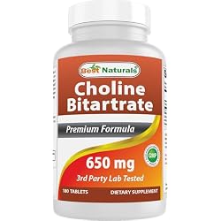 Best Naturals Choline Bitartrate 650 mg (Non-GMO) for Healthy Cognitive Brain Function 180 Tablets