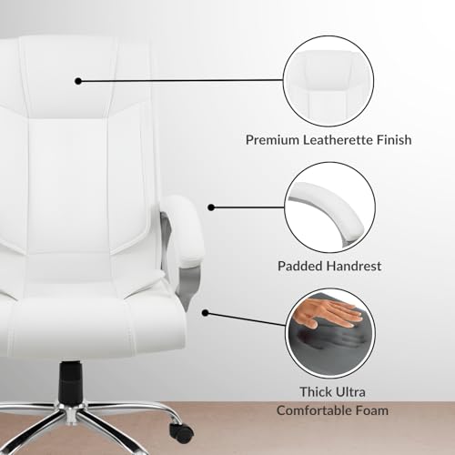 Image of activa Ergonomic Office Chair | Premium Leatherette Boss Chair with Padded Seat & Backrest | Adjustable Height Seat for Work /Study /Gaming (Kylie, White)
