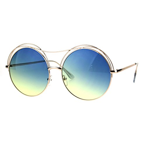 Womens Round Circle Sunglasses Oversized Wire Metal Top Frame UV 400