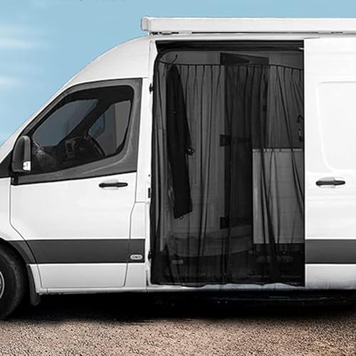 Magnetic Van Bug Screen Sliding Door Mesh Curtains Bug Flyscreen Net Strong Full Magnetic Strips Side for RAM ProMaster Ford Transit High Roof Rear Door (79" (h) x 67" (w))