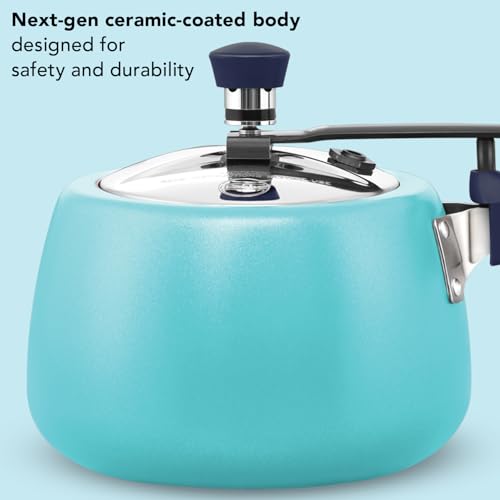 Image of Hawkins Cerenity 3L Pressure Cooker | Ceramic Coated Body | Contura Shaped | Induction & Gas Compatible | Cook Rice, Dal & Curries | ISI Certified | 5 Year Guarantee | Sea-Salt Aqua (ICU30)