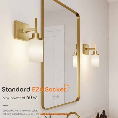 Image of Vanity Lighting Fixtures with White Frosted Glass Gold Wall Lamp for Bathroom Mirror Bedroom, Living Room, Kitchen Cabinet, Washroom Porch T001GD-L1