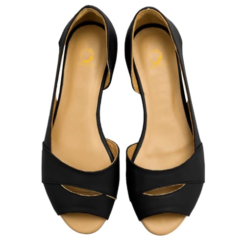 SHODENSE Women Open Peep Toe Flat Shoes Slip On Cutout Flat Sandals Round Toe Matte Leather Ballet Flats Office Work Comfort Flat Heel Summer Shoes for Ladies Girls Casual Driver Flats Club 4-11 M US4