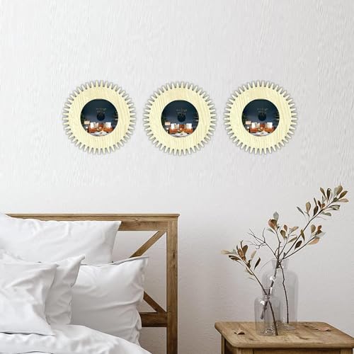 Image of Creative Arts n Frames 11 inch Set of 3 Round Wall Decor Hand Crafted Wooden HD Wall Mirror Panel for Living Room Bedroom Lobby Modern Wall Decor Home Decor Items (Chakra 1 Pine)