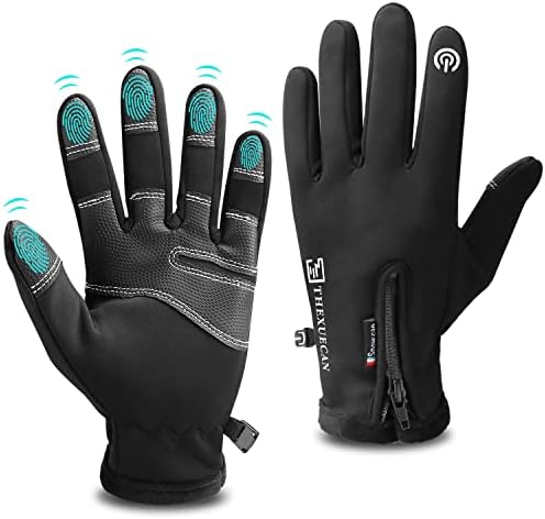 Tsuinz Winter Gloves,Waterproof Gloves for Women Men with Touchscreen Fingers,Anti-Slip Windproof Warm Cold Weather Leather Gloves Black