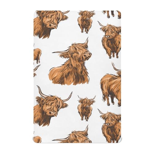 Image of Highland Cow Cute Crib Sheets Soft Breathable Fitted Baby Crib Sheets Mattress Cover for Girls Boys, 52 inch x 28 inch x 9 inch