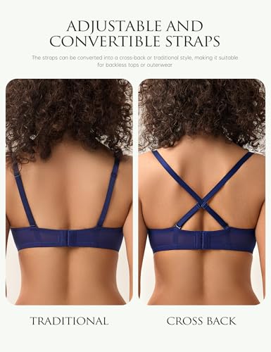 Image of Wingslove Women's Sexy Lace Bra Demi Sheer Mesh Balconette See Through Bralette Unlined Underwire Embroidered