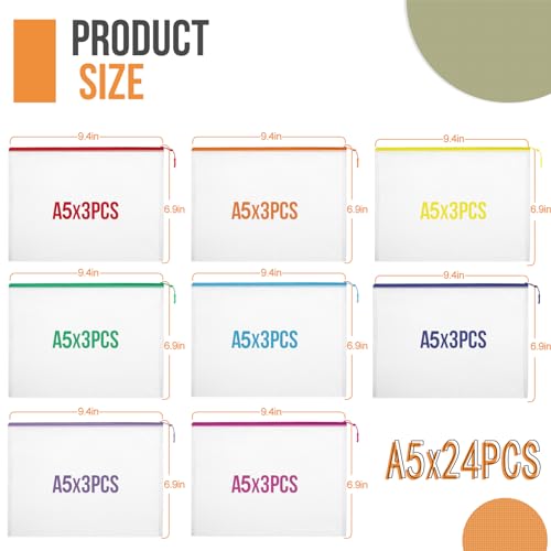 Image of 24pcs Mesh Zipper Pouch File Bags Puzzle Storage Bags, A5 Size 9.4 x 6.9 Inches Large Reusable Zipper Pouches for Organizing Classroom Board Game Organization