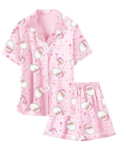 Image of Schbbbta Girls Womens Pajamas, Satin Silky Pjs Set Kids 2Pcs Button-Down Nightwear Sleepwear Gift for Mommy and me