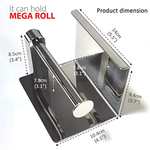 Toilet Paper Holder - Toilet Paper Roll Holder With Shelf, Adhesive No Drilling Or Wall Mounted With Screws For Bathroom, It Holds Mega Roll- Stainless Steel Polished Chrome #TOP4