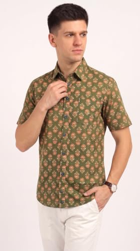 Image of BLOCKS OF INDIA Cotton Hand Block Print Half Sleeves Summer Shirt for Men