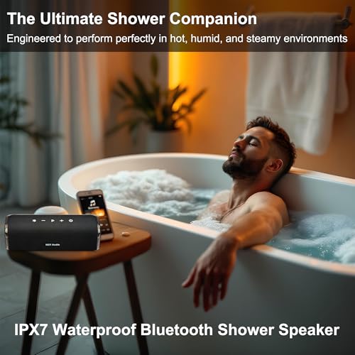 NSY Audio Bass Boosted Bluetooth Bike Speaker, IPX7 Waterproof Portable Wireless Outdoor Speaker, 25-Hour Playtime, LED Lights, TWS Pairing for Pool, Beach, Shower, Gifts (Black)