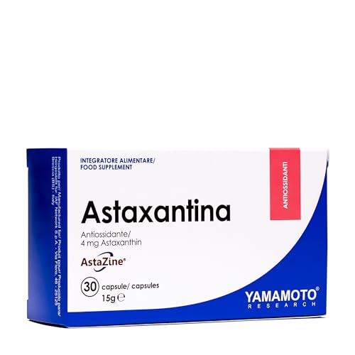 YAMAMOTO RESEARCH Astaxantina 30 Cápsulas, suplemento pigmento rojo natural certificado AstaZine con potente acción antioxidante, para contrarrestar eficazmente los radicales libres